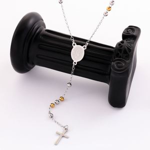 Stainless Steel Rosary Y Shape Necklace for <b>Men</b> Women Religious Ball Beads <b>Chain</b> Christian Coin <b>Cross</b> Pendant Jesus Jewelry - Product Image 6