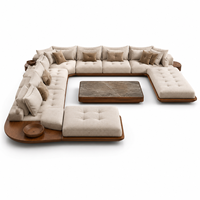 Canapé modulaire en forme de U avec capitonnage boutonné en tissu, ottoman et base en bois – Ensemble de canapés de luxe pour salon d'appartement