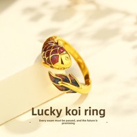 Anillos Finos de Plata de Ley 925 con Diseño Vintage de Pez Koi, Anillos de Moda para Mujer con Incrustaciones de Resina Colorida, Diseño de Lujo Eterno, Afortunado y Feliz, en Oro