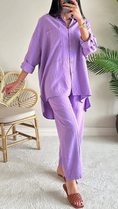 Nuevo Conjunto de 2 Piezas para <span class=keywords><strong>Mujer</strong></span>, Talla Grande, Camisa de Lino y Algodón, Pantalones Holgados de Cintura Alta - Product Image 6