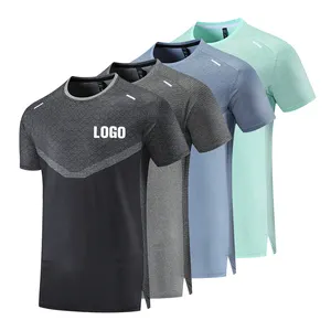 뜨거운 판매 환상적인 품질 체육관 스포츠 경량 O-넥 티셔츠 남성 단색 속건 패브릭 티셔츠