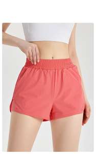 กางเกงกีฬาขาสั้นเอวสูงระบายอากาศได้ดีทรงหลวมแห้งเร็วชุดออกกำลังกายเล่นโยคะยิมมีเชือกผูก - Product Image 4