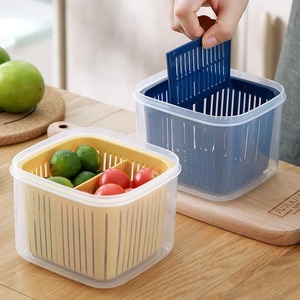2 Grids Food Fruits Vegetables <b>Storage</b> <b>Box</b> <b>Kitchen</b> Ginger Garlic <b>Box</b> with Drain Basket for <b>Kitchen</b> Fresh-keeping Food <b>Storage</b> - Product Image 1