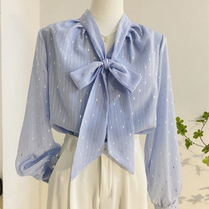 IStapromo Gifts Neck Bow Chiffon <b>Shirt</b> for Versatile Lantern Sleeve <b>Shirt</b> for <b>Women</b> With a Stylish <b>Long</b> Sleeved Top - Product Image 1