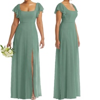Elegante Flatter ärmel Schaufel Open-Back-Seite Schlitz Maxi Chiffon Brautjungfer Abendkleider