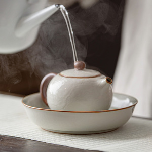 Ru Ware <b>Ceramic</b> <b>Tea</b> Tray Round <b>Pot</b> Stand Handmade For <b>Tea</b> Ceremony Serving Trays - Product Image 2