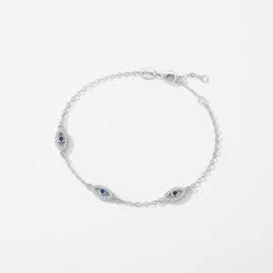 Bracelet en argent S925 avec breloques œil bleu, serti de cristaux et strass, classique, unisexe, pour usage quotidien, bracelet à maillons fins - Product Image 4