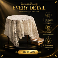 Nappe ronde vintage française brodée en polyester certifiée OEKO-TEX, dentelle florale décorative pour table de salle à manger ou de mariage