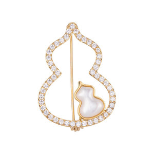 Chinese Style Gourd Brooch With Mother Of Pearl Inlay Bezel Setting Women's Lapel Pin Everyday Wear - Product Image 3