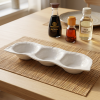 Assiette divisée à trois compartiments en mélamine blanche HCMA pour la sauce soja et les amuse-gueules, idéale pour la restauration en gros