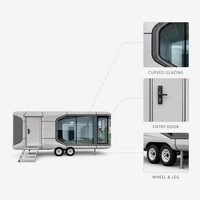 Cabine mobile moderne, remorque modulaire, capsule spatiale, maison préfabriquée, coque en alliage d'aluminium, verre trempé panoramique incurvé pour le camping