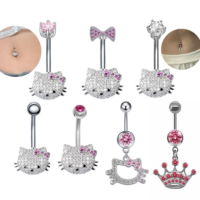 Anneaux de nombril pour enfants en zircon de 10 mm en acier inoxydable Hello Kitty, piercing de nombril tendance, bijoux de piercing corporel