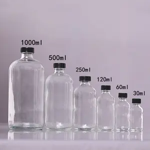 في المخزون فارغة متجمد كهرماني شفاف زجاج Kombucha زجاجات 250 مللي 500 مللي 1000 مللي الصحافة الباردة المشروبات زجاجات الزجاج مع أغطية لولبية