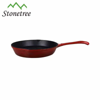 Poêle à frire en fonte avec revêtement émaillé rouge et intérieur émaillé noir mat, fournisseur chinois