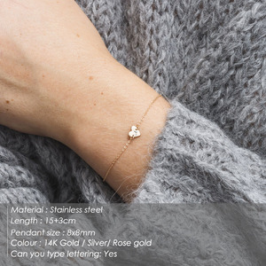 Escrito Carta símbolo 8MM corazón en forma de encanto pulsera de acero inoxidable - Product Image 2