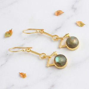 Trending Jewelry Natural Flashy Labradorite Designer <b>Earring</b> Brass 18k Gold Plated Round Shape Gemstone Dangle Drop <b>Earrings</b> - Product Image 4