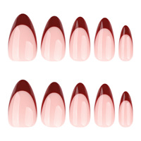24 faux ongles en amande rouge vin, simples, élégants, patchs d'art d'ongles, réutilisables, couverture complète, amovibles, ongles imprimés, réutilisables