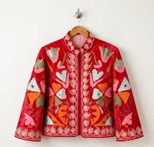 เสื้อแจ็คเก็ตผ้ากำมะหยี่ปักลายสัตว์สไตล์โบฮีเมียนสำหรับฤดูหนาว ระบายอากาศได้ดี ผลิตจากผ้าฝ้าย  เสื้อโค้ทสไตล์วินเทจ ผู้ผลิตและผู้ส่งออก OEM จากอินเดีย - Product Image 5