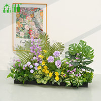 Boîte à fleurs d'extérieur haut de gamme style pastoral avec fleurs et plantes artificielles réalistes (Chrysanthèmes et autres)