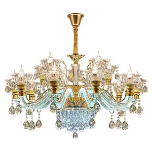 Lampu Lilin Elegan Kilau Kristal Lampu Gantung Biru Candelabros