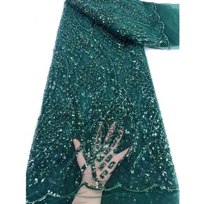 Dentelle perlée avec paillettes tissu de dentelle de mariée française conception de roman moderne bon prix tissu de dentelle vert pour <span class=keywords><strong>les</strong></span> femmes robe - Product Image 5