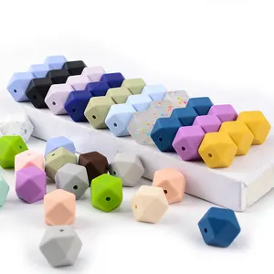 New Food Grade Baby Chew 14mm 15mm 17mm Bulk Hexagon Soft Silicone Pacifier Beads Wholesale For Pens Making Key Chains