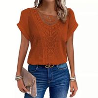 Camiseta de Moda con Encaje para Mujer, Blusa Casual de Verano con Cuello Redondo, Ropa de Oficina para Damas, Camisetas Holgadas de Manga Corta para Mujer