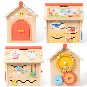 Niños que aprenden tablero ocupado de madera Actividad de educación temprana para niños juguete sensorial Casa de tablero ocupado de madera - Product Image 3