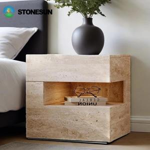 Chevets flottants naturels <span class=keywords><strong>en</strong></span> travertin StoneSun avec 2 tiroirs, <span class=keywords><strong>table</strong></span> <span class=keywords><strong>de</strong></span> chevet pour chambres à coucher, hôtels - Product Image 2