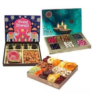 benutzerdefiniertes logo gedruckte dekorative hochzeit verpackung diwali getrocknete früchte leere verpackung für daten getrocknete früchte geschenk-papierbox