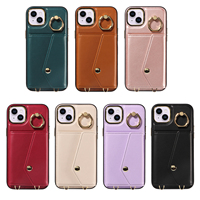 Étui de téléphone portable à bandoulière en accordéon pour iPhone 15 Plus, portefeuille 7 cartes, blocage RFID, support anneau antichoc, protection 360°