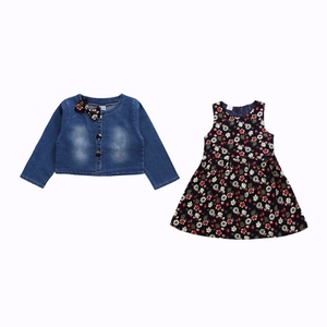 SE3199 Conjuntos de Ropa de Primavera para Bebés Niñas, Vestido Floral de Algodón para Niños, Chaqueta Vaquera, Ropa Infantil al por Mayor - Product Image 5