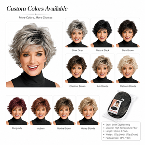 <span class=keywords><strong>Perruque</strong></span> Courte Bouclée Effet Flip-Out Noir Gris Argenté Dégradé Fibre Résistante à la Chaleur Frange Latérale Femme OEM - Product Image 5