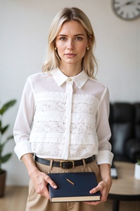 Camicia Protettiva Traspirante Personalizzata per Donne, Top Trasparente Stile Francese Chic con Colletto e Bordo in Pizzo, <span class=keywords><strong>Blusa</strong></span> Corta - Product Image 2