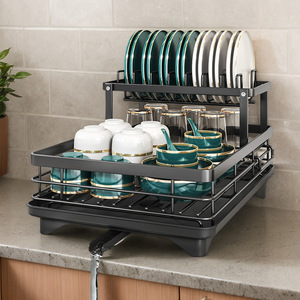 ชั้นวางจานซีมู่ 2 ชั้น ชั้นวางจานเหล็กทาสีสำหรับจัดเก็บเครื่องครัว - Product Image 3