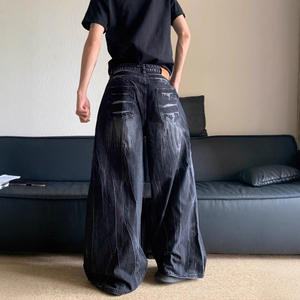 Jean vintage délavé coupe ample et large pour homme, motif éclair, style rétro, léger, grande taille, collection printemps, tendance streetwear - Product Image 4