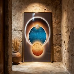 Peinture murale décorative personnalisée en gros, impression HD, motif géométrique abstrait, tableau en porcelaine LED avec cristaux pour salon - Product Image 6