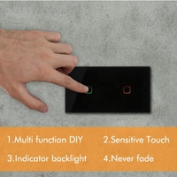 Smartdust US Australian SAA Sensetive LED Indicator Capacitive Tempered Glass Panel 2 Gang 3 Way Glass Wall Light Touch Switch.