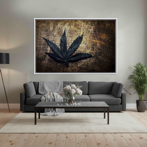 Vintage Grunge Cannabis Leaf Printed <b>Canvas</b>, Elegant Wall Art Decor,WHITE <b>FRAMED</b> <b>CANVAS</b> - Product Image 3