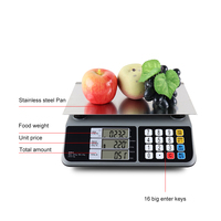 Balance de cuisine numérique électrique 20 kg en acier inoxydable avec double affichage, calcul du prix et du nombre de pièces, 16 touches, fonction de calcul du prix unitaire et batterie intégrée
