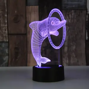 Acrylic Dolphin 3D Table Lamp LED USB Creative Nightlight 7 Color Change Home Bedroom Decor Light