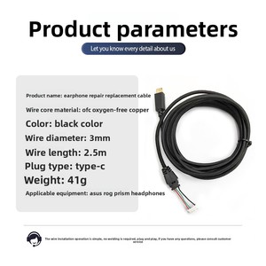 Câble <span class=keywords><strong>audio</strong></span> de remplacement Type-C en cuivre OFC tressé de 2,5 m pour <span class=keywords><strong>casque</strong></span> de jeu ASUS ROG Delta S, Plug and Play, sans soudure, réparation DIY - Product Image 6