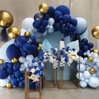 Macaron ब्लू धातुई सोने चांदी पन्नी गुब्बारा त्योहार के लिए किट कट्टर माला परिवार सगाई ब्लू थीम उत्सव सजावट