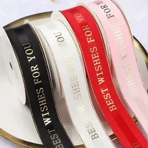 Magolen sang trọng dập nổi biểu tượng tùy chỉnh lá vàng in quà tặng gói Grosgrain Vàng cạnh satin Ribbon cinta de Regalo