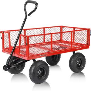 Heavy duty grid steel <b>garden</b> cart folding utility cart with detachable side 10 "<b>inflatable</b> tires in red - Product Image 1
