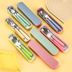 GEMEI - مجموعة أدوات مائدة مطبخ منزلي أو مطعم, شوكات وملعقات ملونة من الفولاذ المقاوم للصدأ بمقبض بلاستيكي