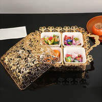 Luxe gouden metalen holle keramische fruit schaal, keukenaccessoire, op maat gemaakte opbergbak voor binnenhuisdecoratie, fabriekslevering