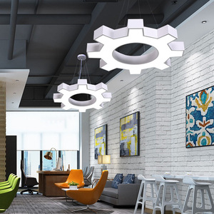 Lámpara Colgante LED de Acero Inoxidable con Forma de Engranaje, Cuerpo Dorado, Luz Blanca Cálida 3500K, Altura Ajustable, Regulable, para Taller, E26 - Product Image 4
