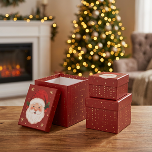 Heavy-Duty High-End Paperboard Square Gift <b>Boxes</b> with Santa Design Rigid <b>Boxes</b> for Holiday Craft Gift Use <b>Recyclable</b> UV Printed - Product Image 3
