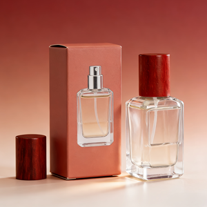 Flacon de parfum élégant et raffiné en verre transparent épais de 30 ml et 50 ml, vide, pour emballage de parfum de <span class=keywords><strong>mariage</strong></span>, avec bouchon en bois - Product Image 3